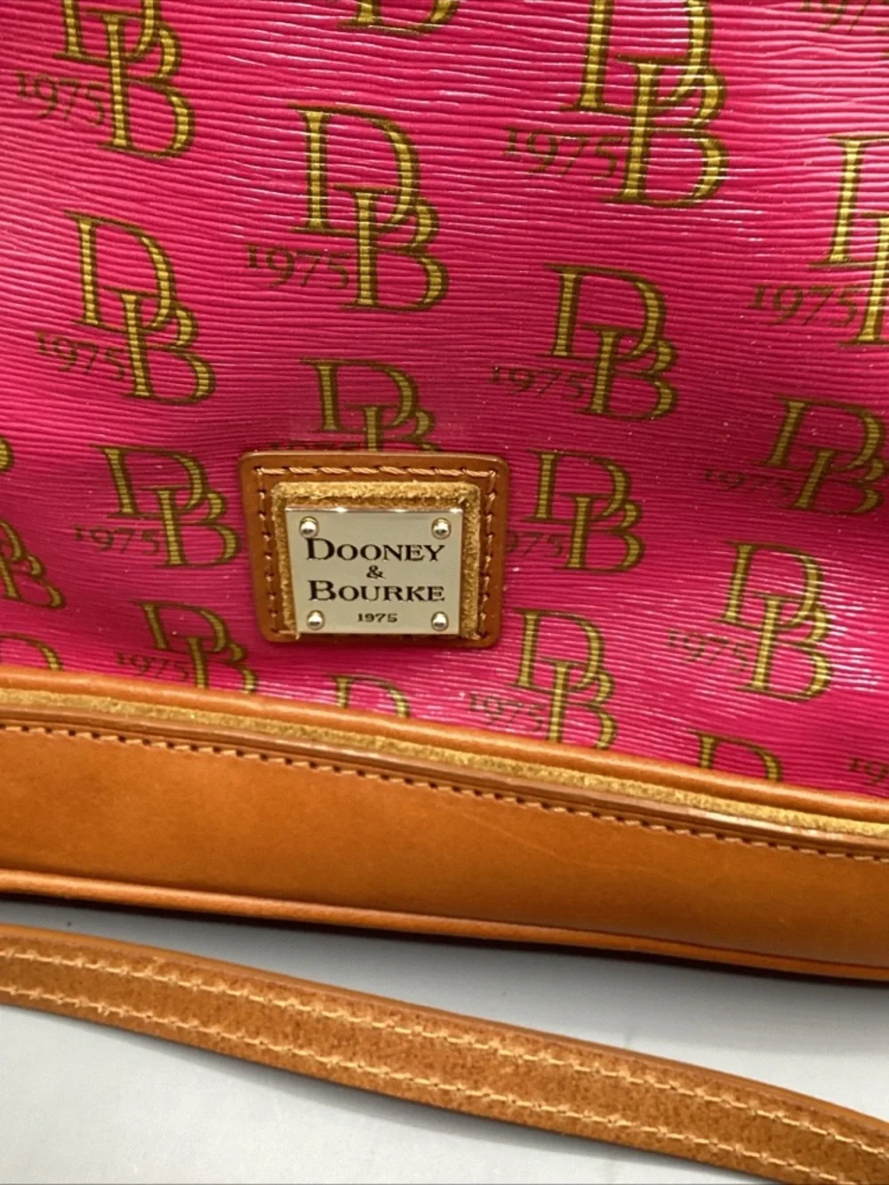 NOS Dooney & Bourke Pink Logo Satchel with Tan Leather Trim and Strap